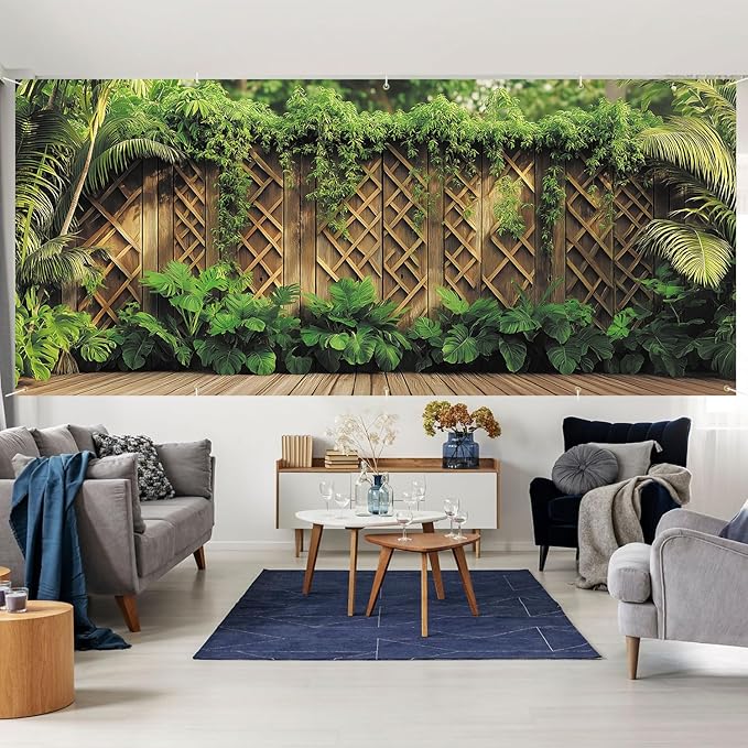 7 * 16FT Summer Spring Fence Garage Door Cover Decorations Sunset Palm Trees Garage Door Banner for Outdoor Indoor Summer Party Photography Backdrop