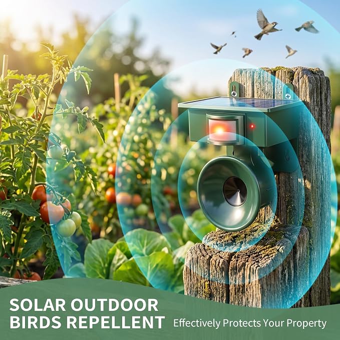 2026 Solar Ultrasonic Bird Repellent Devices Bird Repeller Outdoor Motion Activated Bird Deterrents for Outside Pigeon Repellent Woodpecker Goose Deterrent for Rooftops Porch Patio Balconies(2)