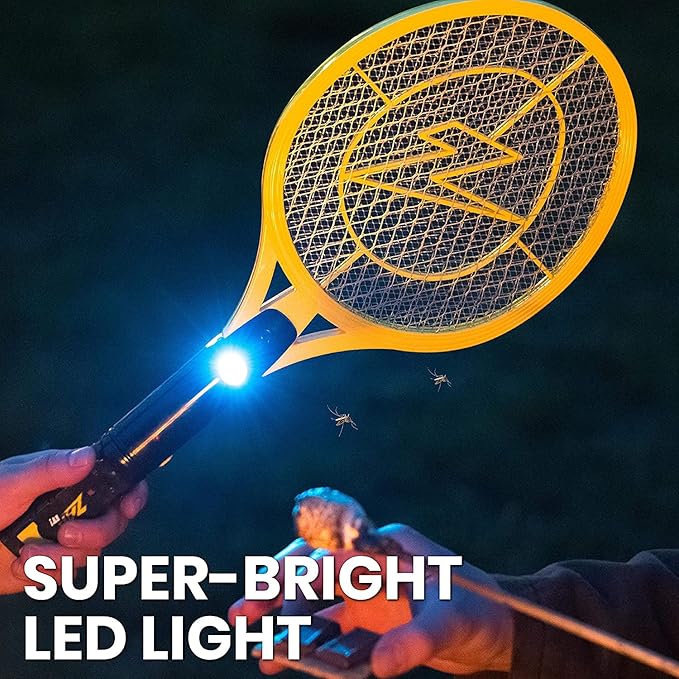 Zap It! Mini Bug Zapper - Rechargeable Mosquito, Bug Zapper Racket - Flies Zappers Indoor - 4,000 Volt - USB Charging, Super-Bright LED Light to Zap in The Dark - Safe to Touch