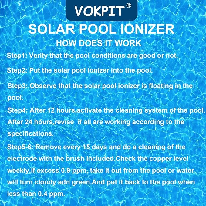 Pool Ionizer Solar with LED Light Plus,Copper Ionization,Floating Automatic Water Cleaner and Purifier,Up to 45,000 Gal,85% Less Chlorine,Chlorine Free Water