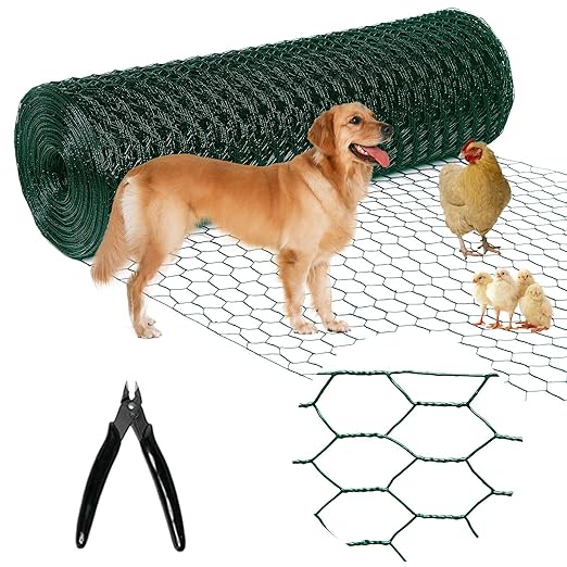 Premium Green Chicken Wire Fencing 13.7inx157in, PVC Coated Chicken Wire, Poultry Netting, Galvanized Chicken Wire Barrier for Floral Arrangements/Craft Projects/Pet/Rabbit