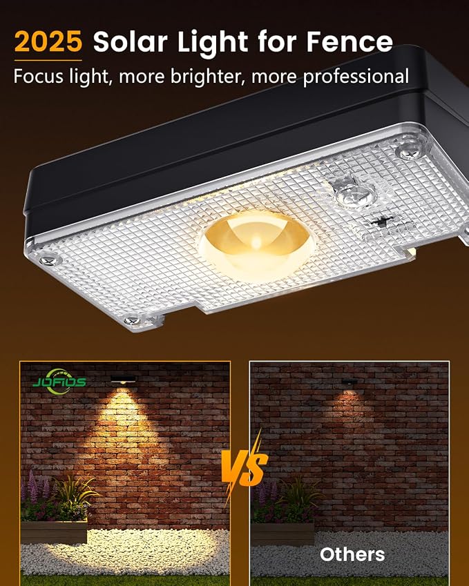 JOFIOS Solar Fence Lights Outdoor, 8 Pack, 50LM Ultra Bright, 3 Color Temperatures & RGB, IP65 Waterproof, Dusk-to-Dawn Solar Powered Fence Lights for Patio, Railing (Black)