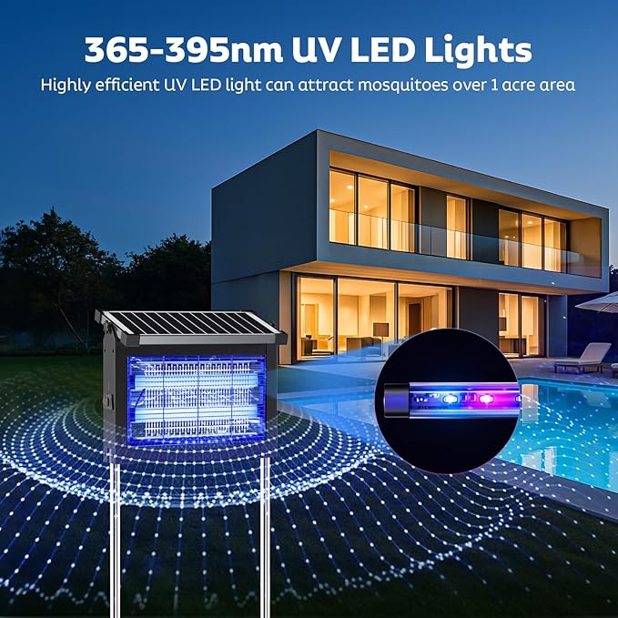 OnBeam Solar Bug Zapper Outdoor, Mosquito Zapper Waterproof Electric Fly Zapper Rechargeable Mosquito Killer Lamp with 10W Solar Panel, 4500V Cordless Fly Trap for Backyard, Patio, Garden, RV, Camping