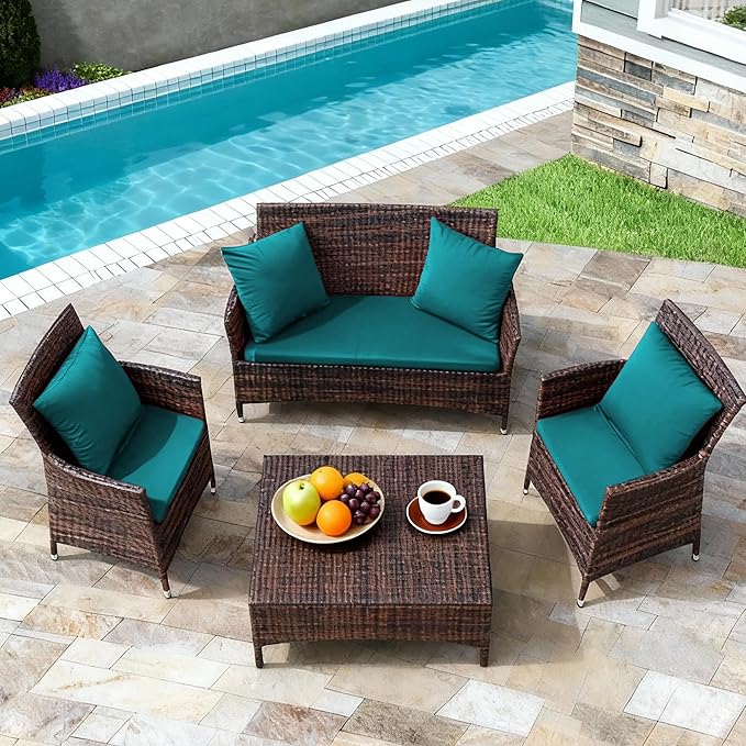 Waterproof 3-Piece Patio Sofa Cushion Cover Set - Replacement Covers for Outdoor Wicker Furniture, Bench & Seat Cushions with 4pcs Throw Pillow Cover