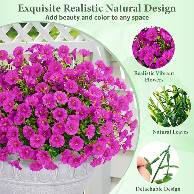 Yastouay Artificial Flowers for Outdoors, 14 Bundles Fake Outdoor Flowers, UV Resistant Artificial Plants & Flowers for Decoration, Fuchsia Realistic Morning Glory for Outdoor Porch Garden Decoration