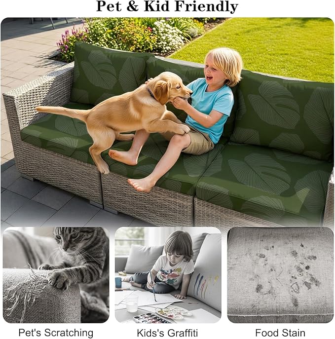 8-Piece High Elastic Outdoor Cushion Covers - Full Set Stretch Replacement Slipcovers for Seat & Back Cushions - Universal Fit for 4-Person Patio Sofa, Fits 20-27" Wide