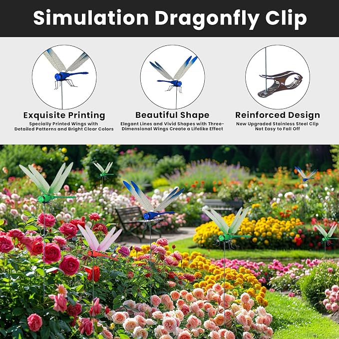 3D Dragon Fly Clip, Dragon Fly Clips for Bugs - Double Reinforced Wings/Upgraded Strong Clip, PVC Waterproof Wings Never Fade, 1:1 Realistic Fake Dragonfly Clips to Keep Bugs Away (20 PCS)
