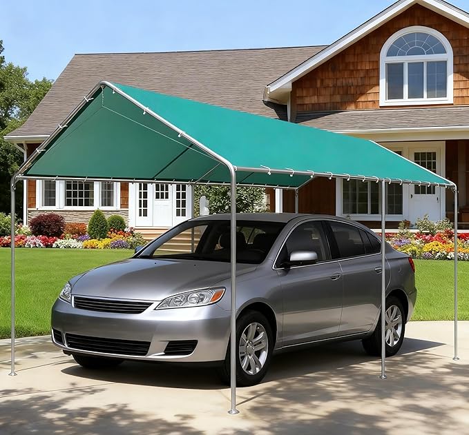 10'x20' Carport Heavy Duty Galvanized Car Canopy with Included Anchor Kit, 3 Reinforced Steel Cables, Green