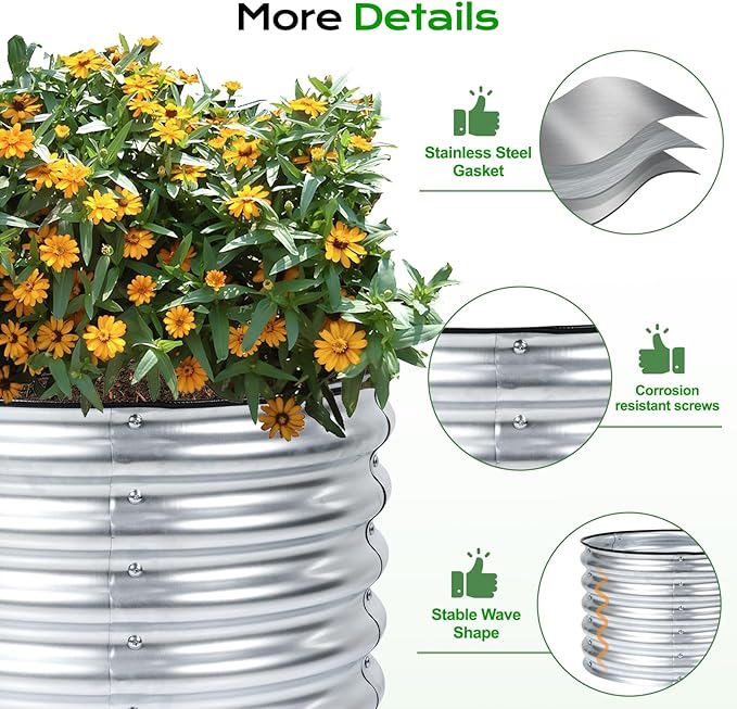 Aoodor 2 Pack 17" Tall 24" Metal Raised Garden Bed, Outdoor Planter Box and Raised Garden Kit for Vegetables, Flowers, and Herbs, Silver