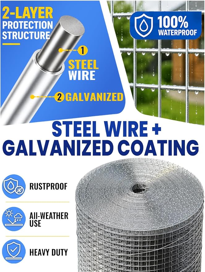 Hardware Cloth 1/4 in. 36in. x 100ft. Hot-dip Galvanized After Welding, 23 Gauge, Wire Fence Roll Chicken Wire Mesh Roll Garden Fencing