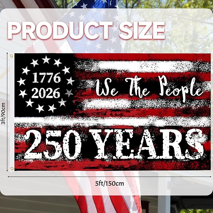 America's 250th Anniversary Flag, 3 Ply Year American Anniversary Flag- Double Sided, 3x5 Ft, 250 Years Birthday Patriotic Decor for Outdoor, Front Door, Porch, Wall (A2)