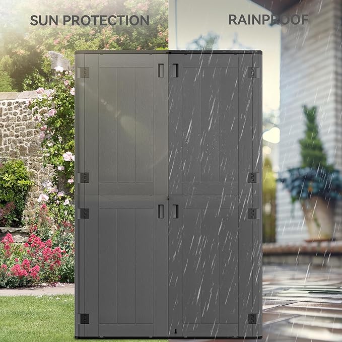 YITAHOME 60 cuft Vertical Outdoor Storage Shed w/o Shelf, Large Waterproof Storage Cabinet for Garden Shed, Tall Outdoor Storage Shed for Garage, Pool Storage, Resin, Lockable, Dark Gray