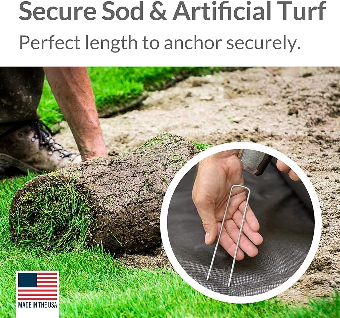 Pinnacle Mercantile Garden Stakes 6 Inch 11 Gauge Galvanized Steel Landscape Staples, Heavy Duty Landscape Fabric Stakes 1000 Pack for Weed Barrier, Sod, Edging Fencing and Drip Irrigation Made in USA