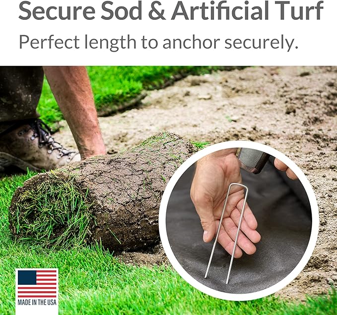 Pinnacle Mercantile Garden Stakes 6 Inch 11 Gauge Galvanized Steel Landscape Staples, Heavy Duty Landscape Fabric Stakes 50 Pack for Weed Barrier, Sod, Edging, Fencing and Drip Irrigation Made in USA