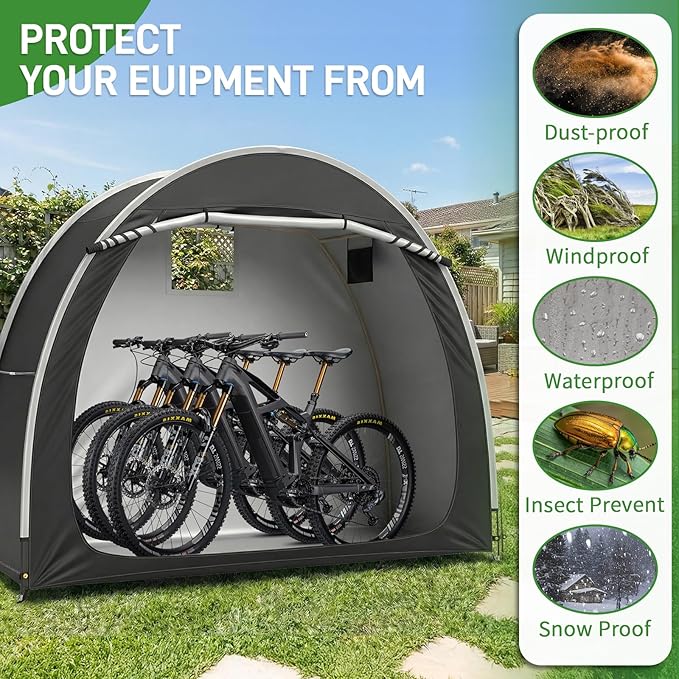Outvita Bike Tent, Outdoor Portable Bicycle Storage Sheds with 210D Oxford Fabric PU4000 Waterproof Cover for 2-3 Bikes, Storage Cover Shelter for Motorcycle,Garden Tools,Toys,Lawn Mower