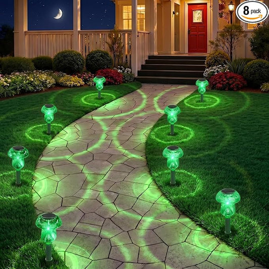 Benany Solar Lights Outdoor, St Patricks Day 8 Pack Mushroom Landscape Lights Waterproof, Solar Powered LED Lighting for Garden Yard Path Pathway Lawn Walkway Driveway Backyard Decor (Green)