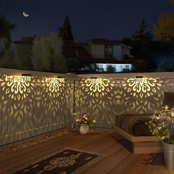 Solar Fence Lights 6 Pack Solar Deck Step Wall Lights Outdoor Waterproof LED Decorations Warm Yellow Light Decorative Lighting for Garden, Front Door, Backyard (Black 1)