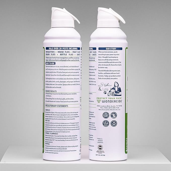 Wondercide - Mosquito and Fly Aerosol Spray - Fly, Gnat, Flying Bug, Mosquito Killer with Natural Essential Oils - Quick Kill for Outdoor and Indoor Areas - Pet and Family Safe - 10 oz - 2 Pack