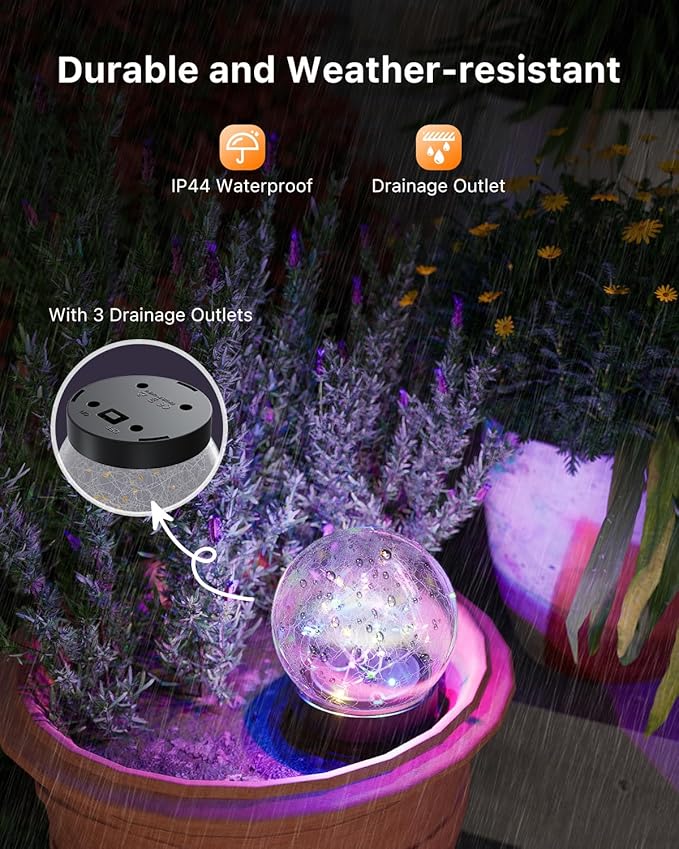 4 Pack Multicolor Solar Powered Cracked Glass Ball Lights Outdoor Waterproof LED RGB Ambiance Orbs Lamps for Outside Garden, Patio, Table, Walkway, Stairs, Lawn, Landscape Decor with Durable Stakes