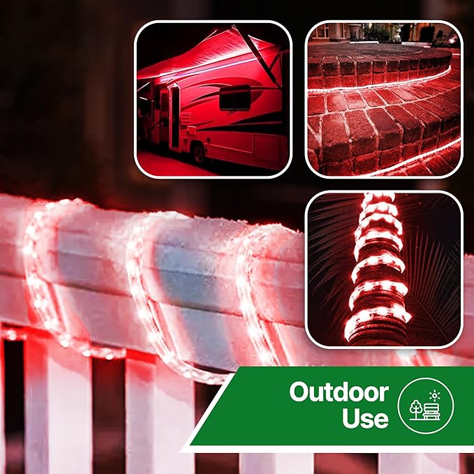 Tupkee LED Rope Light Red - for Indoor and Outdoor use, 24 Feet (7.3 m) - 10MM Diameter - 144 LED Long Life Bulbs Rope Tube Lights - Pack of 2