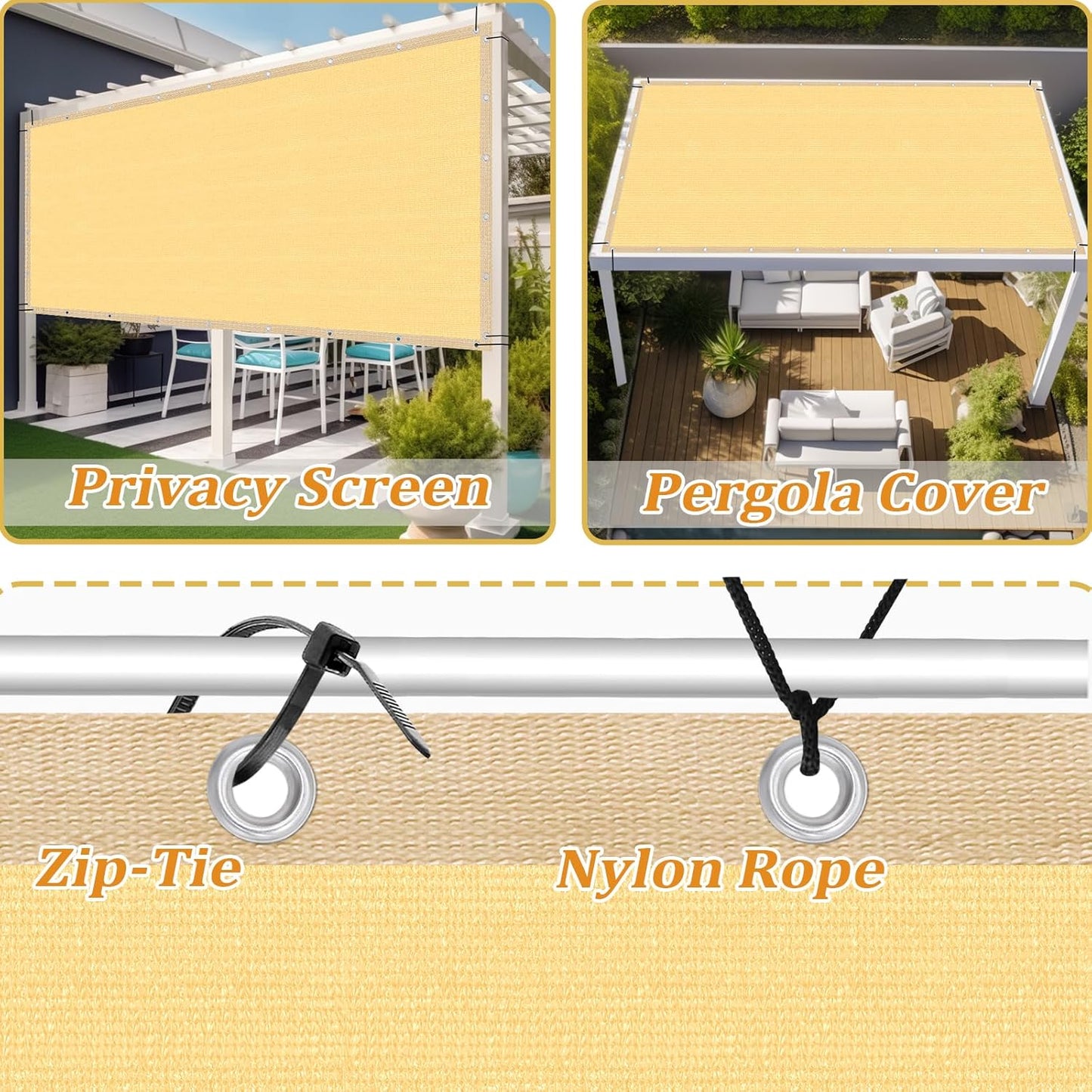 Shade&Beyond Customized Size 9' X 18' Shade Cloth with Grommets, 90% UV Protection UV Protection Mesh Tarp Sun Screens for Patio GN01, Sand