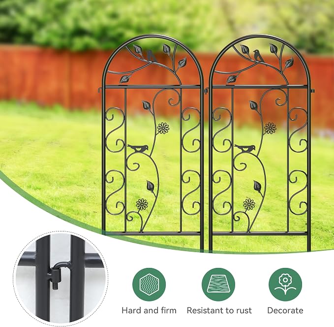 2 Pack 87"x20" Black Metal Garden Trellises, Decorative Daisy & Bird Rustproof Trellis for Outdoor Climbing Plants, Roses, Vines, Cucumbers & Vegetables