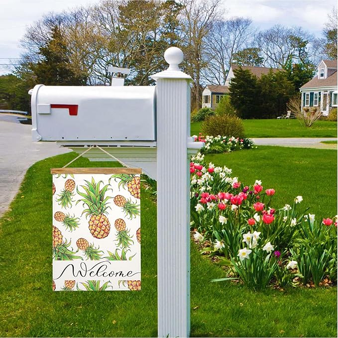 Mugod Pineapples Burlap Garden Flags 12.5x18" Double Sided, Cute Fruit Design Summer Yard Flags Spring Summer Farmhouse Seasonal Outdoor Flag