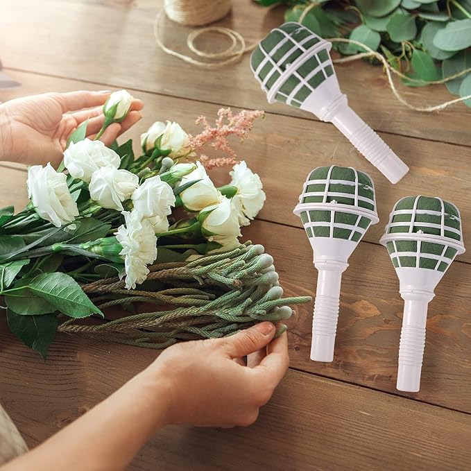 Geiserailie Wedding Bouquet Holder Bridal Bouquet Holders for Artificial Flowers Foam Bouquet Holder Handle for Weddings Flower Arrangement Gardening Supplies (10 Pieces)