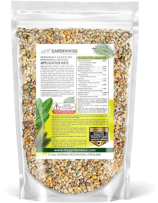 Gardenwise 8-4-8 Professional Palm Tree Fertilizer Plant Food; for Indoor Potted Plants and Outdoor Landscape Palm Trees; Quick-Release Nitrogen Fertilizer and Continuous Feeding (5 QUARTS)