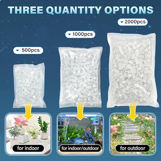 PoYang 500pcs Glow in The Dark Rocks Outdoor - White Resin Glowing Pebbles for Landscaping, Garden, Fish Tank and Aquarium Indoor Decor, Powered by Sunlight or Lamplight (0.4"-0.7"/pc, 0.6lbs/Bag)