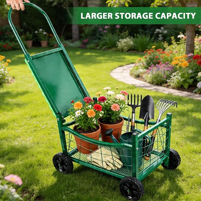 Garden Rolling Work Seat with Wheels | Padded Foam Cushion, Hold Max. 350Lbs