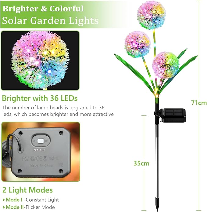WdtPro Solar Lights Outdoor Garden Decor, 4 Pack 12 Heads Solar Flower Lights, 2 Modes 144 LEDs Dandelion Light & Glowing Stems, Brighter Waterproof Decorative Garden Lights for Yard, Patio, Gifts