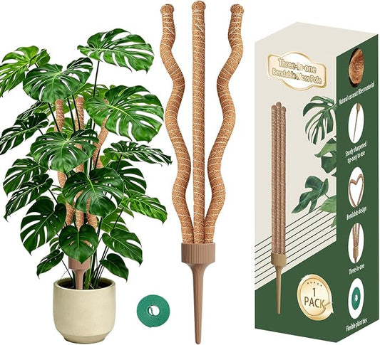 3-in-1 Moss Pole Monstera, Bendable Plant Support, 29.9Inch Moss Poles for Climbing Plants, Plant Stakes for Indoor Plants, Plant Support for Monstera, Pothos - 1 Pack