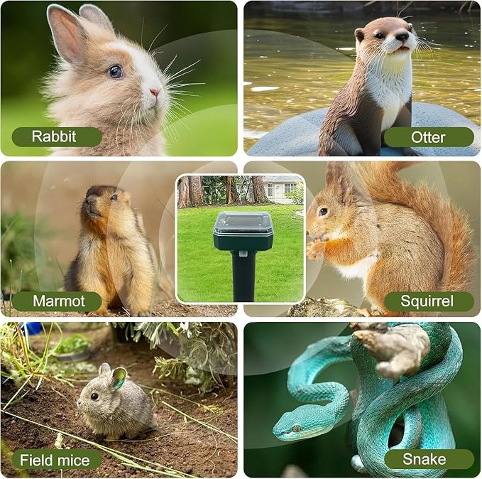 8 Pack Ultrasonic Mole Repellent,Solar Powered Gopher Mole Repellent Stakes for Chipmunks,Snake,Gophers,Voles,Waterproof Sonic Moles Deterrent for Home Yard Lawn M2(8 Pack)