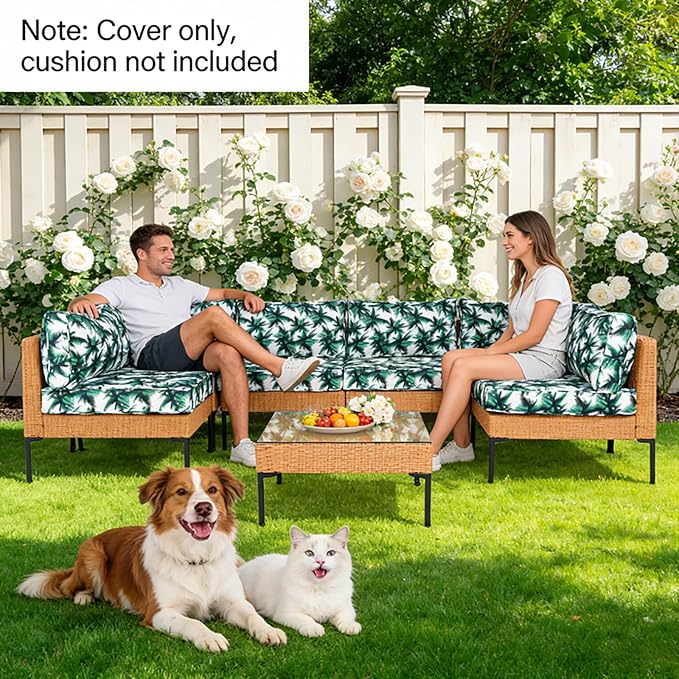 14 Piece Outdoor Patio Cushion Covers Replacement Waterproof with Zipper for 6-Seater Sectional Couch Chair Patio Furniture Conversation Sofa Seat Cushions Slipcovers Set, Only Cover