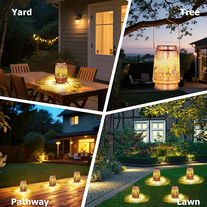 Rabbit Solar Lanterns Outdoor Waterproof - Metal Garden Decor for Outside, Hanging Bunny Lights for Patio Yard Porch Lawn, Animal Figurine Gift for Women Mom Grandma