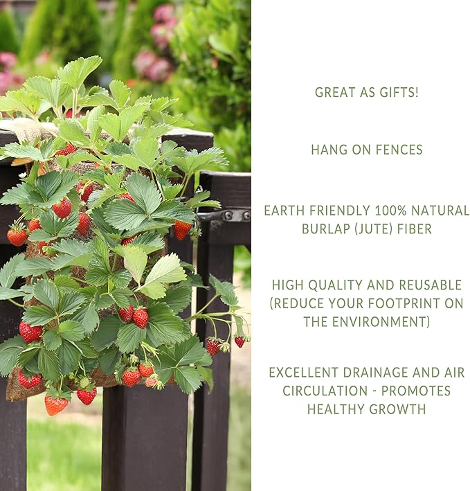 Hang & Grow Burlap Saddle Bag Planter for Outdoor Plants Vertical Flower Bag for Easy Outside Garden Decoration Reusable Saddle Hanging Bag for, Strawberry, Vegetables and Herbs, 2 Bags with 10 Holes