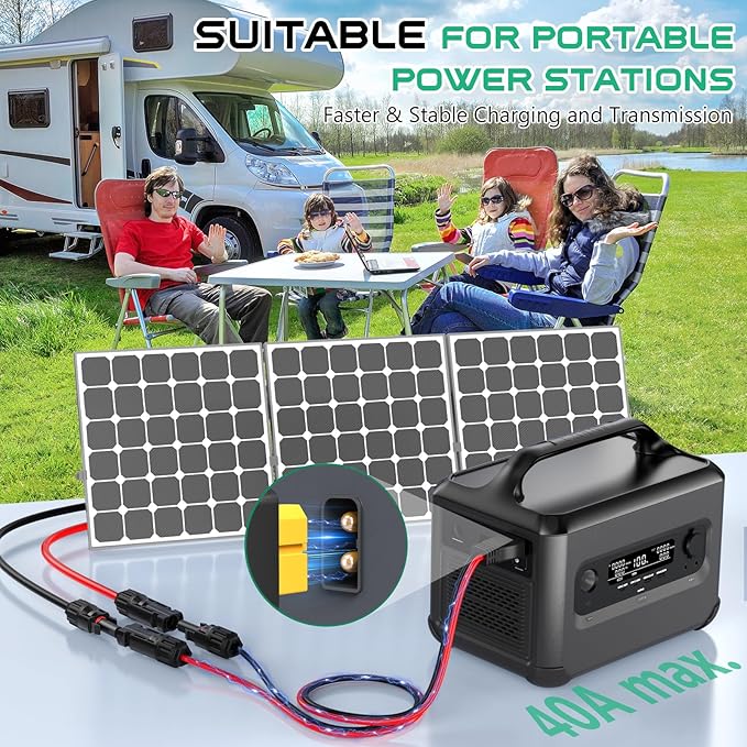 12AWG XT60 Solar Cable 10FT, XT60 Charging Cable 3 15 20 30 40 50FT, XT60 Adapter for Solar Panel to Portable Power Station Solar Generator