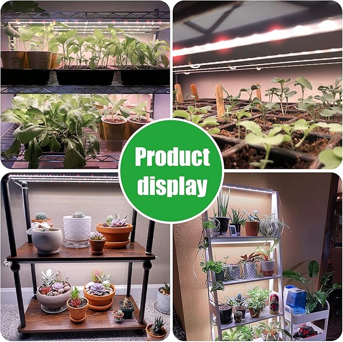 RWNTAO Grow Lights for Indoor Plants, 13" Grow Light Strips with Timer 3/9/12 H, 10 Dimmable Levels, 192 LEDs Full Spectrum Sunlight，Plant Growing Lamp for Indoor Greenhouse Seedlings, 4 Head