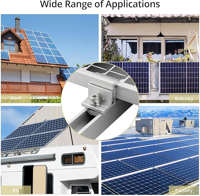Anbte Solar Panel Mounting Brackets 30-50mm Adjustable, 10pcs Aluminum Solar Panel End Clamp Include 10*Screw M8 and 1*Wrench, Solar Mount Kit for Metal Roof, Tin Roof, Flat Roof, Sheet Roof, Silver