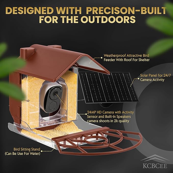 Smart Bird Feeder with Camera Solar Powered - 2K HD Live Video - AI Bird Recognition - Instant App Alerts - Weatherproof Design - Birdwatching for Nature Lovers - Capture Wildlife