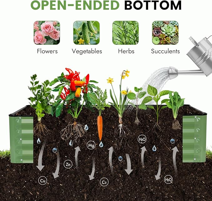INNO STAGE Galvanized Raised Garden Bed Kits, 4x2x1ft Metal Raised Garden Beds Outdoor, Steel Raised Planter Bed with Gloves for Vegetables & Flowers Patio Ground Planter Box (Olive Green, 1PC)