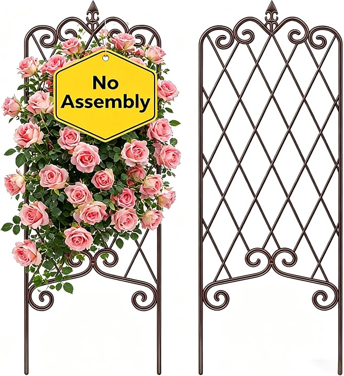 AMAGABELI GARDEN & HOME 2 Pack 47” x 16” Metal Garden Trellis for Climbing Plants Outdoor Trellis for Climbing Roses Vines Vegetables Metal for Ivy Cucumbers Brown
