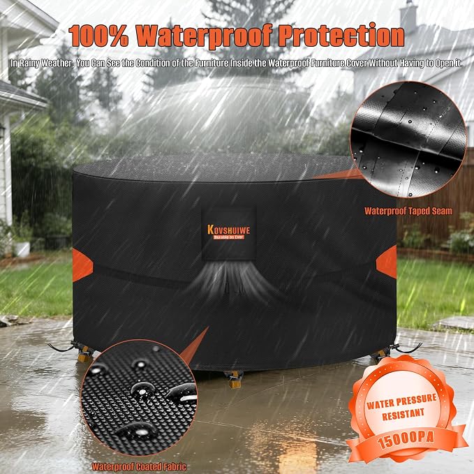 Round Patio Table Cover 84" DIAx28 H, 600D Waterproof Furniture Cover | 84 Inch Round Cover Heavy Duty Tear Resistant, Lawn Furniture Set Covers Large for Outside Dining Table and Chairs Seating