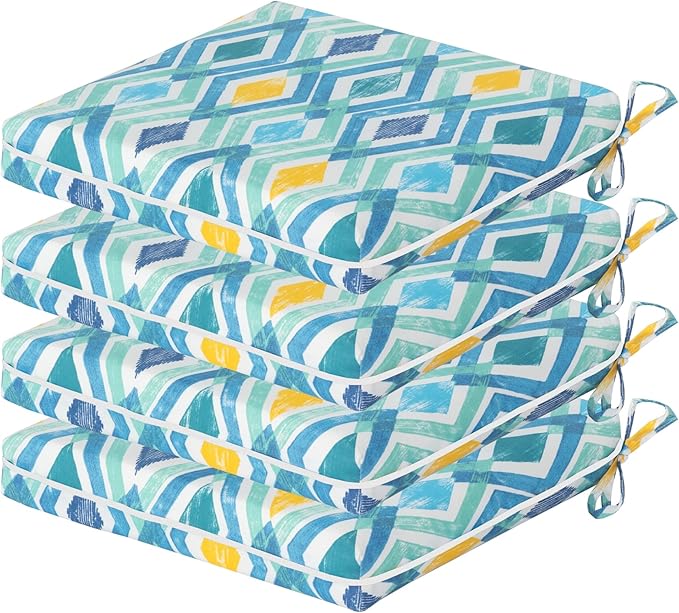 COZYVIDA Outdoor Chair Cushions Set of 4, 20"x20" Square Seat Pads with Tie Straps and YKK Zippers, 30D High-Density Foam, Water-Resistant Fabric,UV-Resistant 1000+ Hrs