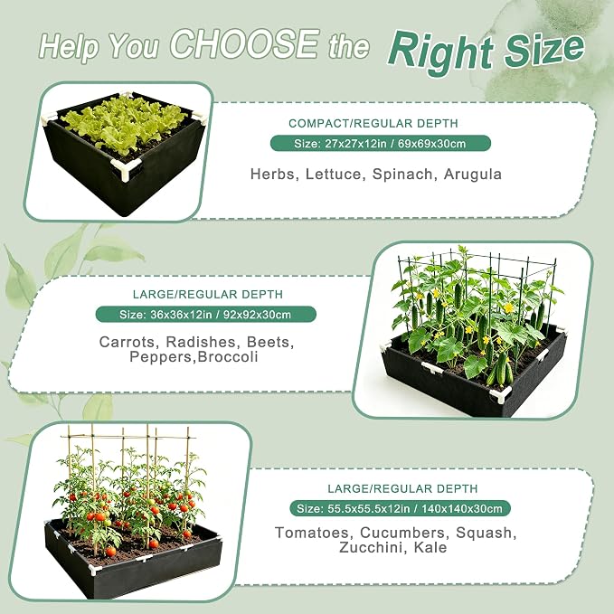 Breathable Felt Raised Garden Bed with PVC Frame, Heavy-Duty Square Planter Box for Vegetables, Herbs & Flowers, 3 Sizes – No Tools Assembly for Patio, Backyard Gardening（2.3*2.3*1FT, 1PCS）