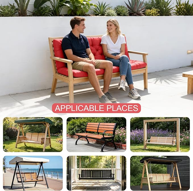 Porch Swing Cushions, Outdoor Swing Replacement Cushions 3 Seater with Backrest, Waterproof Bench Cushion with Ties,for Patio,Porch, Garden,Backyard