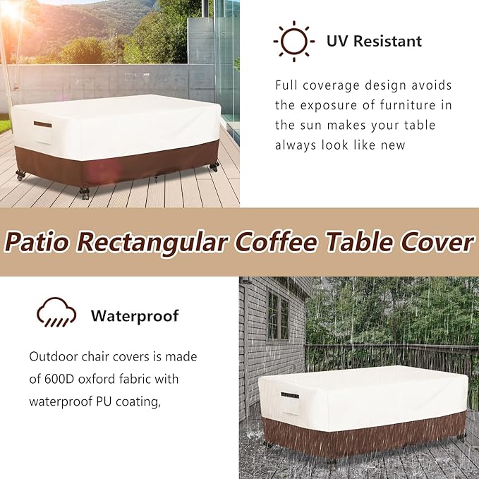 Outdoor Patio Coffee Table Cover, Waterproof Rectangular Patio Side Table Cover,Patio Furniture Covers,36 x 24 x 16 inch,Beige & Brown