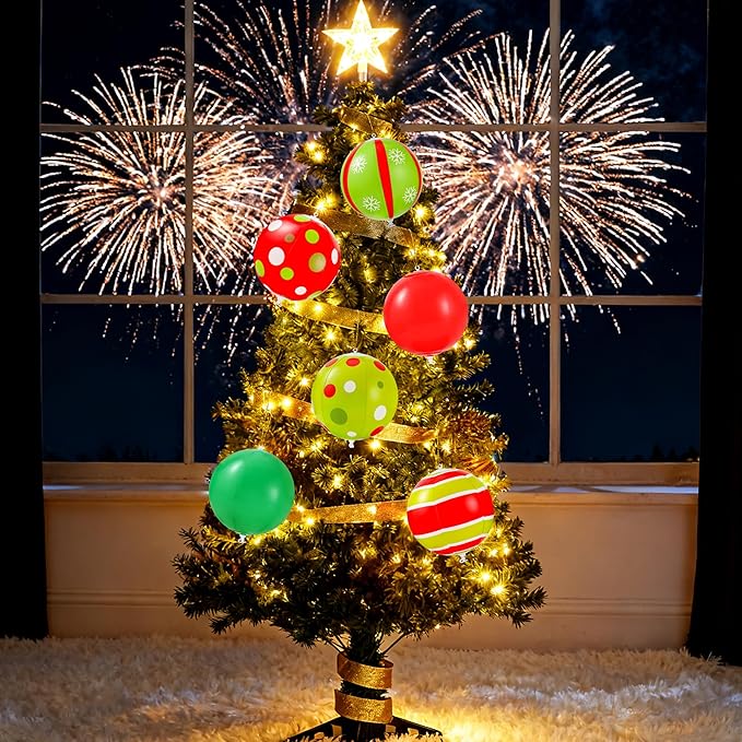 24 Pcs 7.5 Inch Christmas Inflatable Ball 6 Style Outdoor Hanging Ornament Blow Up Xmas Inflatable Ornament PVC Christmas Decoration Ball for Yard Lawn Porch Garden Front Door Holiday Decor(Red&Green)