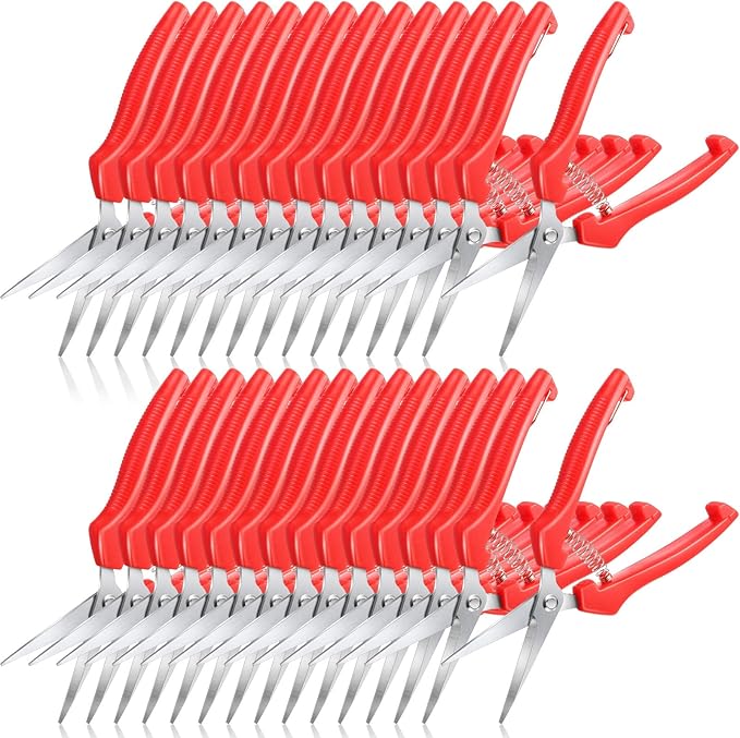 Lasnten 30 Pcs Bud Trimming Scissors Bulk 7.2 Inch Pruning Shears Garden Scissors for Precise Cut Bonsai Gardening Hand Pruner with Straight Stainless Steel Blade Pruning Snip for Flower Plant (Red)